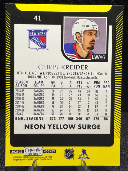 2021 - 22 O - Pee - Chee Platinum Neon Yellow Surge 41 Chris Kreider - 787 Hobby House