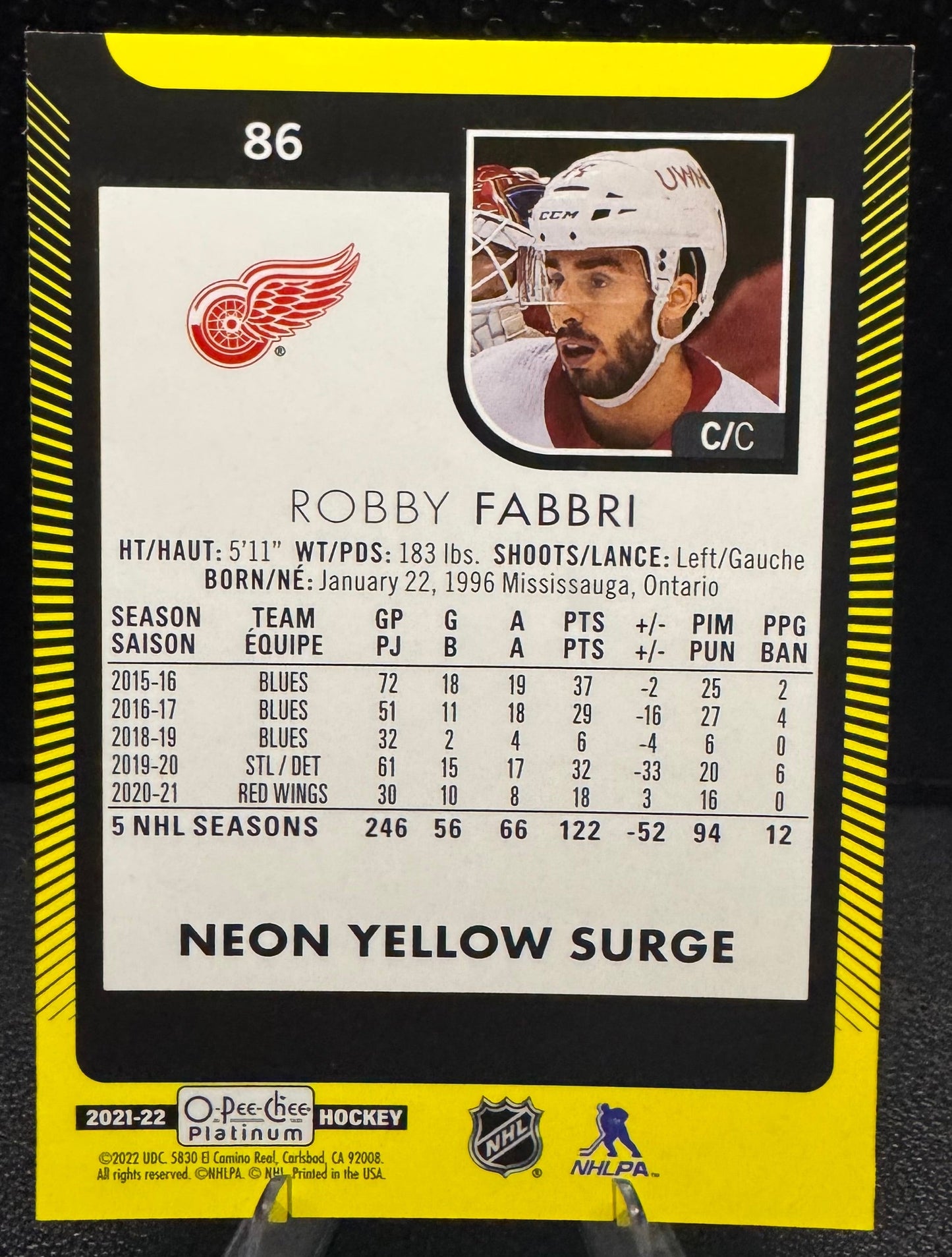 2021 - 22 O - Pee - Chee Platinum Neon Yellow Surge 86 Robby Fabbri - 787 Hobby House