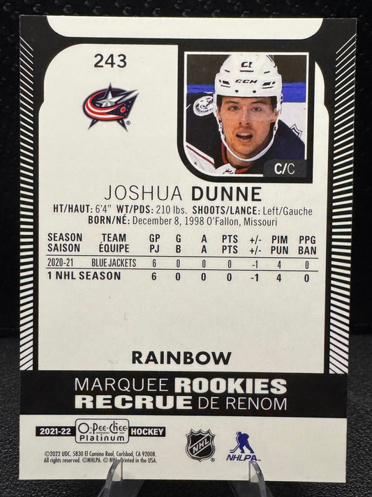 2021 - 22 O - Pee - Chee Platinum Rainbow Marquee Rookies 243 Joshua Dunne RC - 787 Hobby House