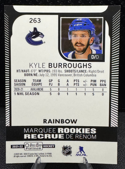 2021 - 22 O - Pee - Chee Platinum Rainbow Marquee Rookies 263 Kyle Burroughs RC - 787 Hobby House
