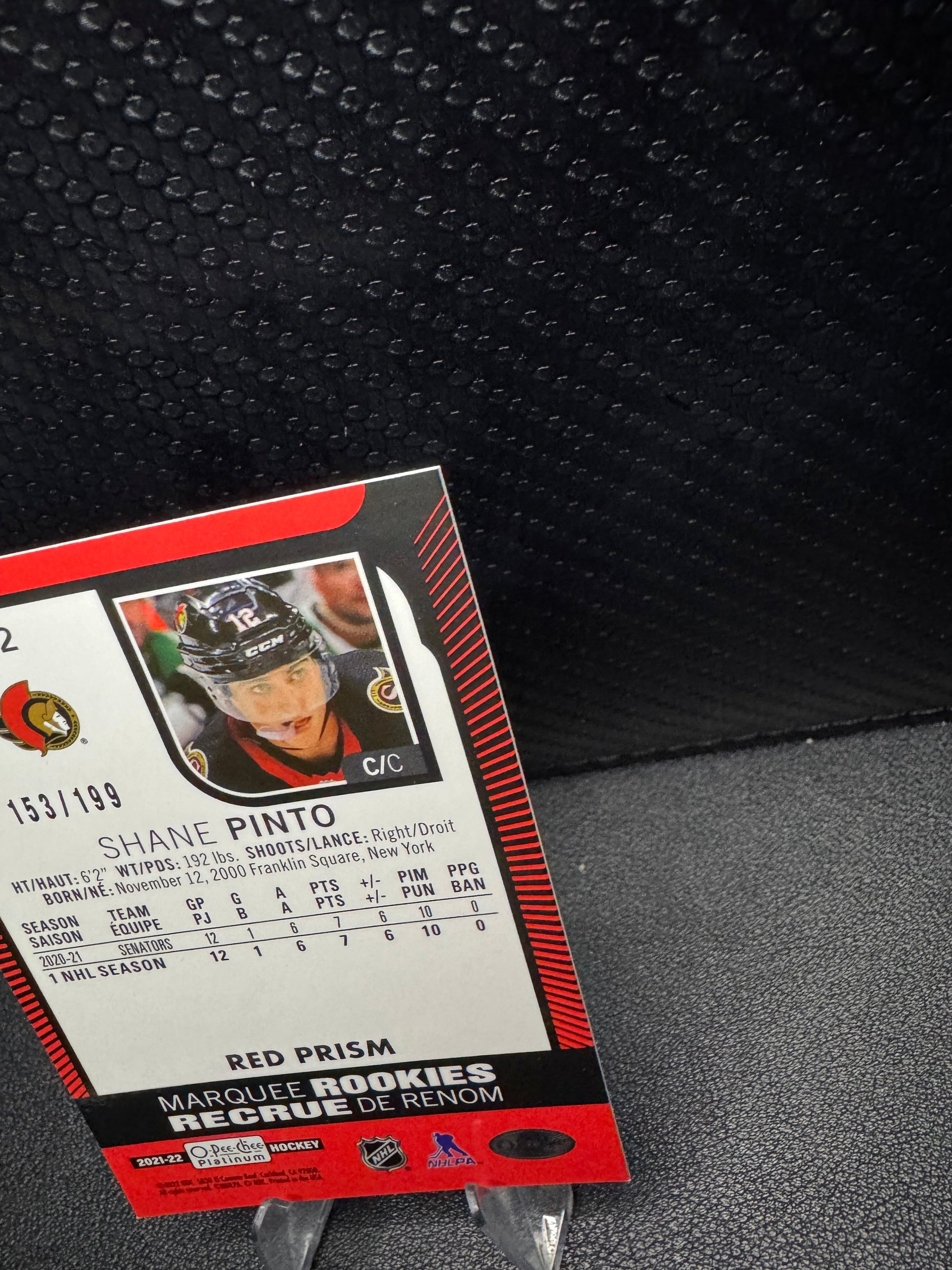 2021 - 22 O - Pee - Chee Platinum Red Prism 212 Shane Pinto RC 153/199 - 787 Hobby House
