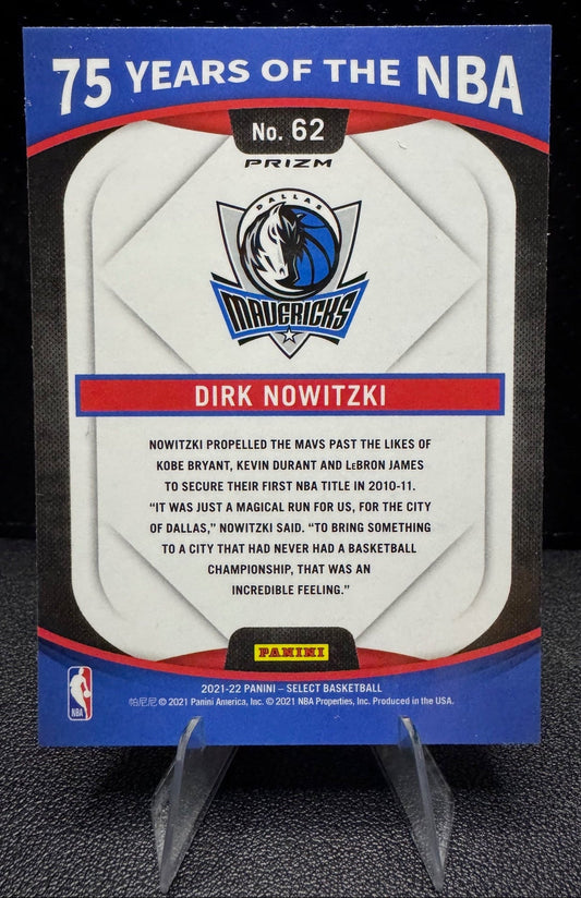 2021 - 22 Panini Select 62 Dirk Nowitzki 75 Years of the NBA Dallas Mavericks - 787 Hobby House