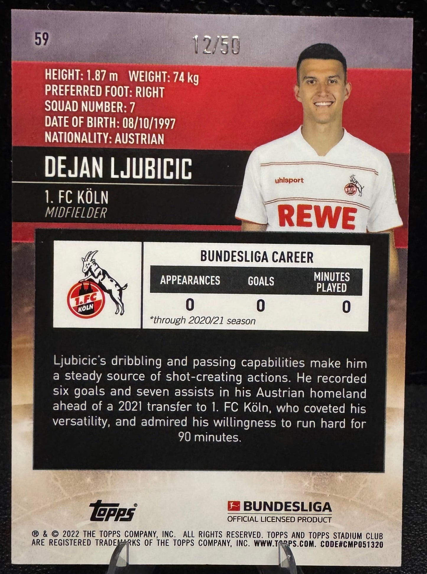 2021-22 Stadium Club Chrome Bundesliga Gold Refractors 59 Dejan Ljubicic RC 12/50 - 787 Hobby House