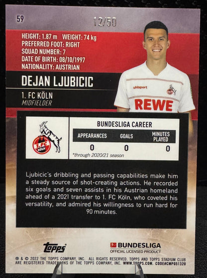 2021-22 Stadium Club Chrome Bundesliga Gold Refractors 59 Dejan Ljubicic RC 12/50 - 787 Hobby House