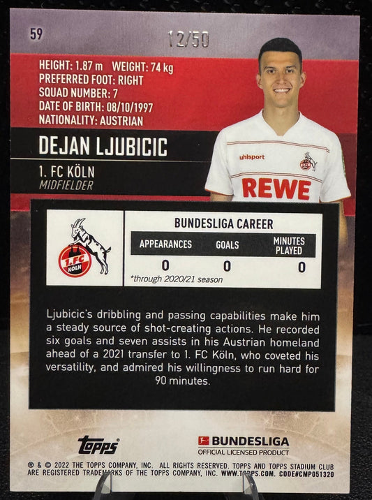 2021-22 Stadium Club Chrome Bundesliga Gold Refractors 59 Dejan Ljubicic RC 12/50 - 787 Hobby House
