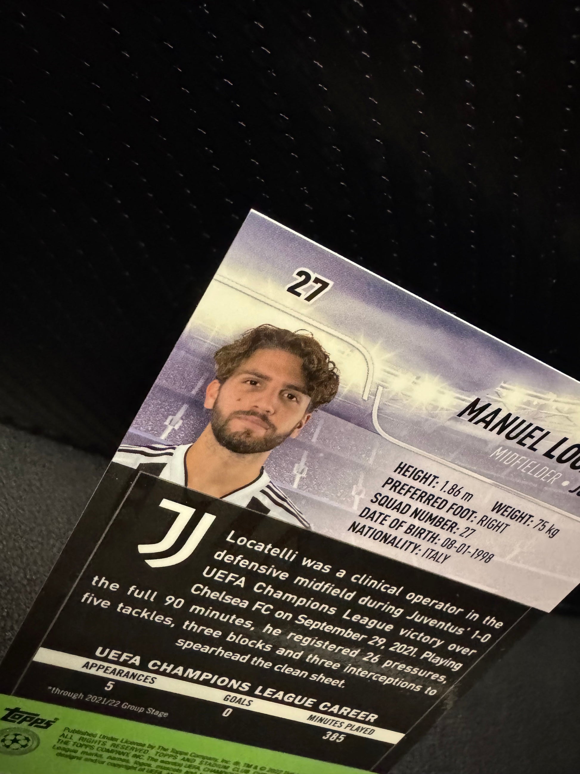 2021 - 22 Stadium Club Chrome UEFA Champions League Aqua Green Electric Charge 27 Manuel Locatelli 194/199 - 787 Hobby House