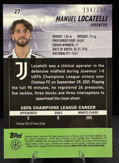 2021 - 22 Stadium Club Chrome UEFA Champions League Aqua Green Electric Charge 27 Manuel Locatelli 194/199 - 787 Hobby House