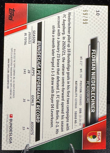 2021 - 22 Topps Bundesliga Blue Foil 10 Florian Niederlechner 69/99 - 787 Hobby House