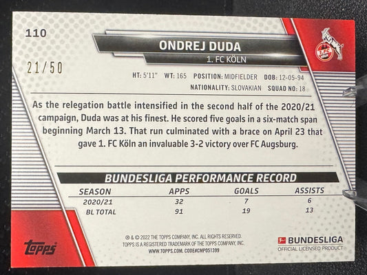 2021-22 Topps Bundesliga Gold Foil 110 Ondrej Duda 21/50 - 787 Hobby House