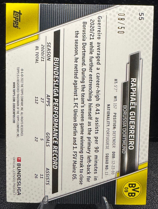 2021 - 22 Topps Bundesliga Gold Foil 55 Raphael Guerreiro 8/50 - 787 Hobby House