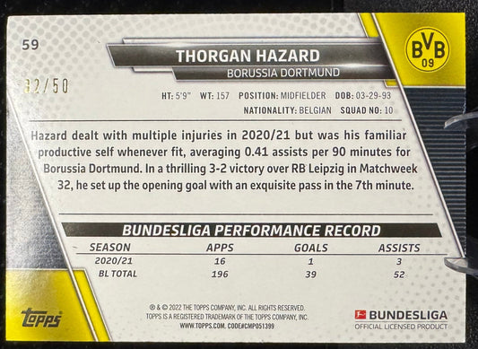 2021-22 Topps Bundesliga Gold Foil 59 Thorgan Hazard 32/50 - 787 Hobby House