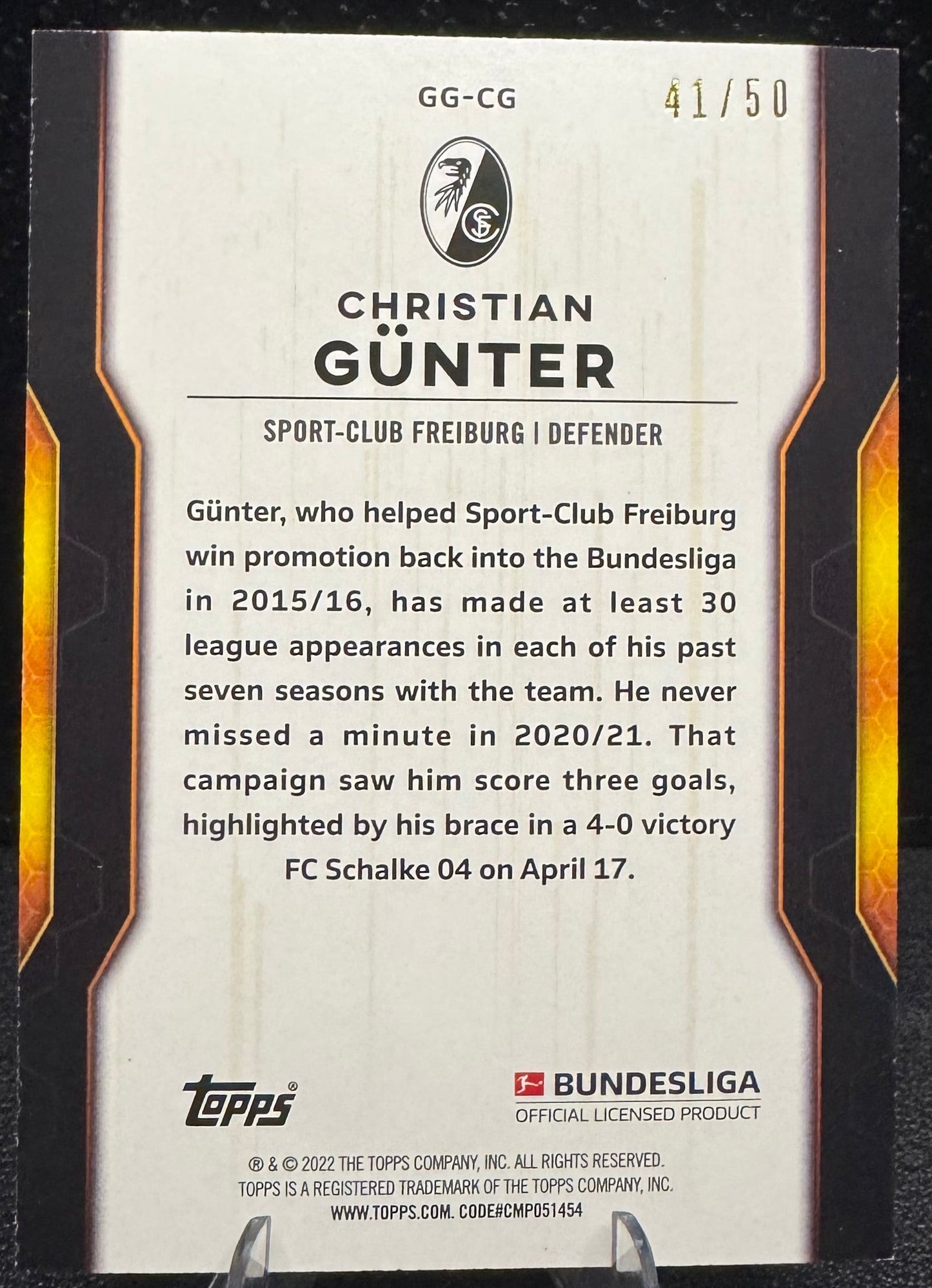 2021-22 Topps Bundesliga Golden Generation Gold Foil GGCG Christian Gunter 41/50 - 787 Hobby House