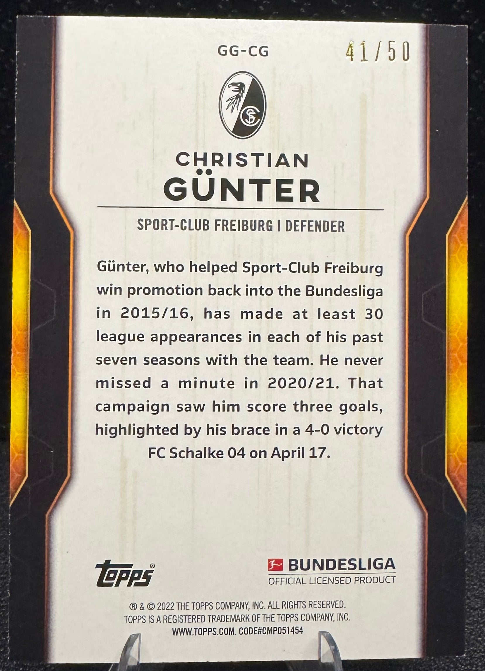 2021-22 Topps Bundesliga Golden Generation Gold Foil GGCG Christian Gunter 41/50 - 787 Hobby House