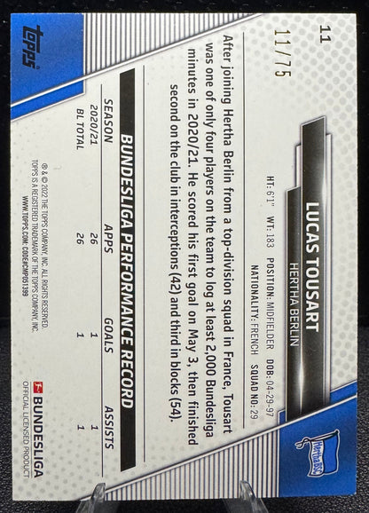 2021 - 22 Topps Bundesliga Silver Foil 11 Lucas Tousart 11/75 - 787 Hobby House