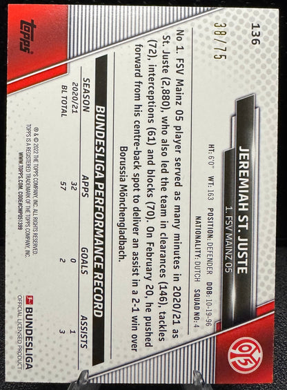 2021 - 22 Topps Bundesliga Silver Foil 136 Jeremiah St. Juste 38/75 - 787 Hobby House