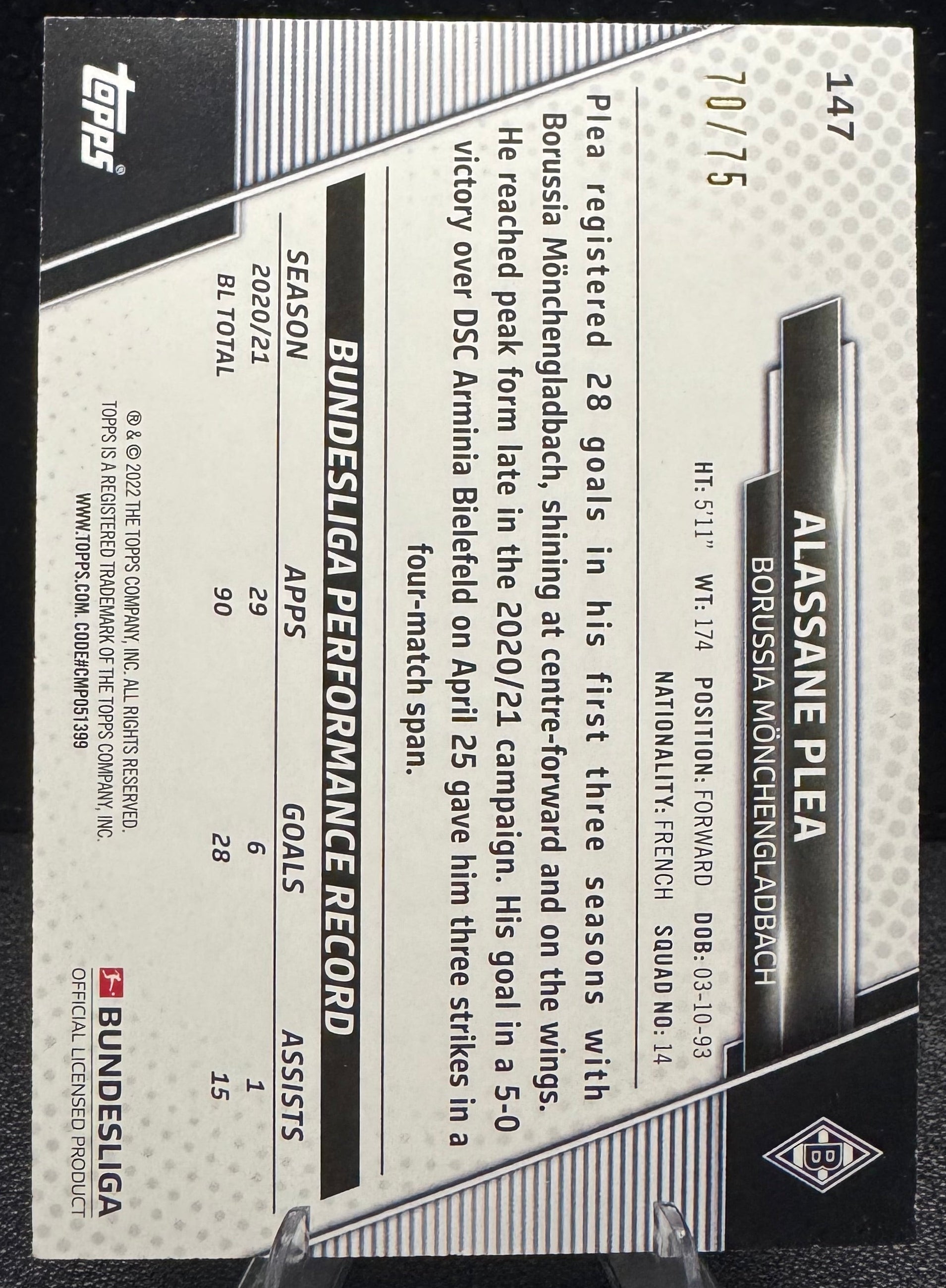 2021 - 22 Topps Bundesliga Silver Foil 147 Alassane Plea 70/75 - 787 Hobby House