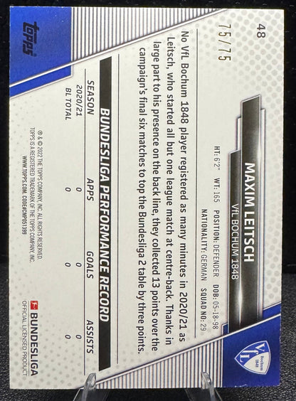 2021 - 22 Topps Bundesliga Silver Foil 48 Maxim Leitsch 75/75 - 787 Hobby House
