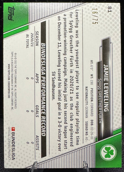 2021 - 22 Topps Bundesliga Silver Foil 81 Jamie Leweling RC 16/75 - 787 Hobby House