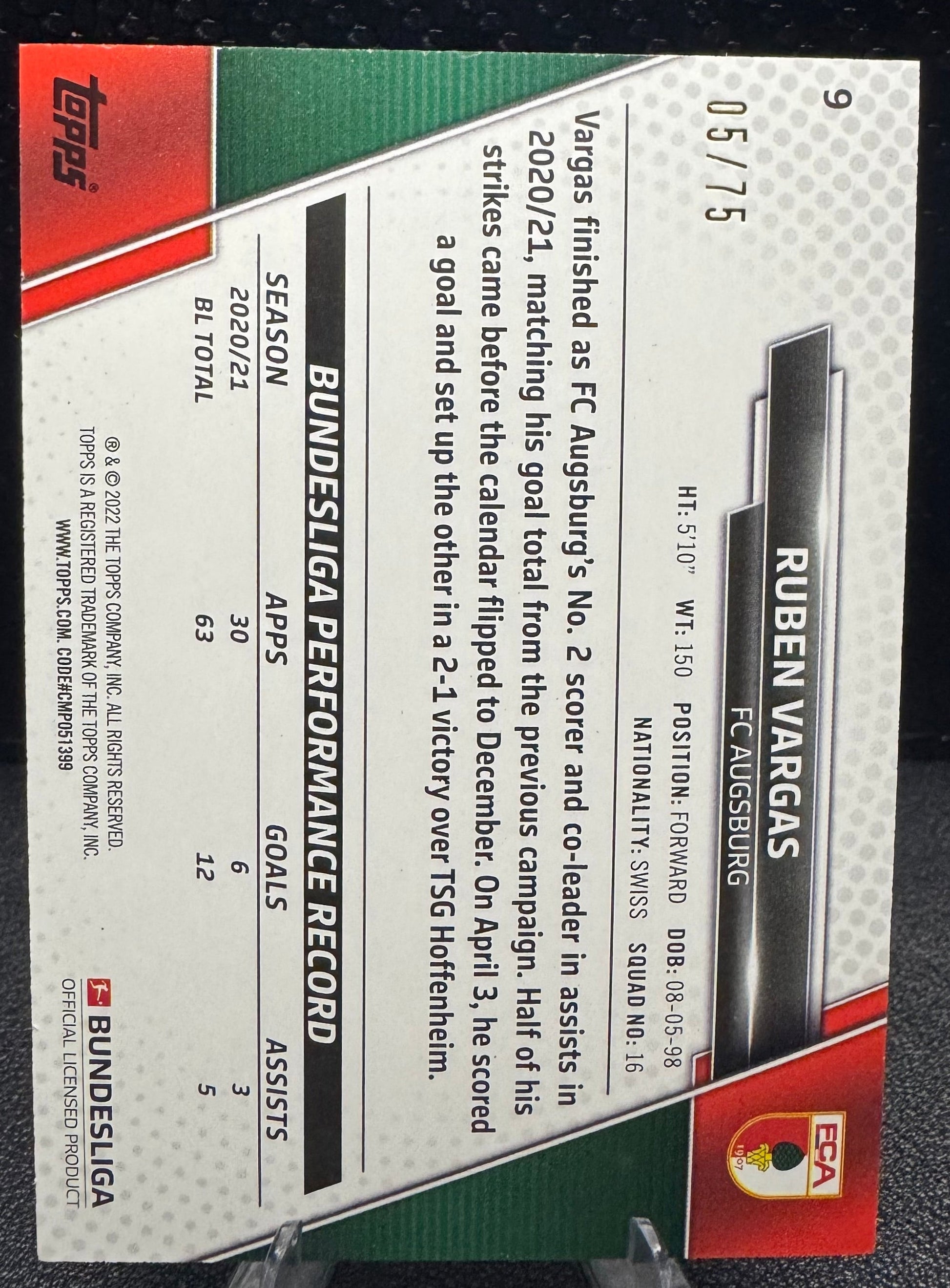 2021 - 22 Topps Bundesliga Silver Foil 9 Ruben Vargas 5/75 - 787 Hobby House