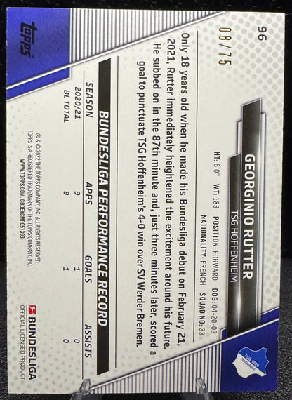 2021 - 22 Topps Bundesliga Silver Foil 96 Georginio Rutter RC 8/75 - 787 Hobby House