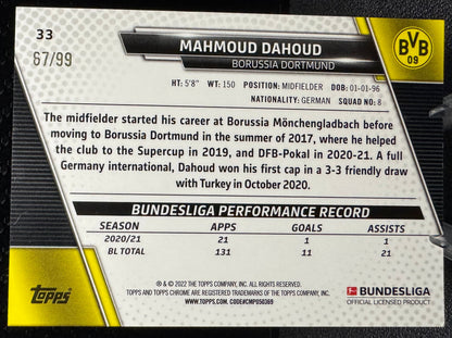 2021 - 22 Topps Chrome Bundesliga Green Wave Refractors 33 Mahmoud Dahoud 67/99 - 787 Hobby House