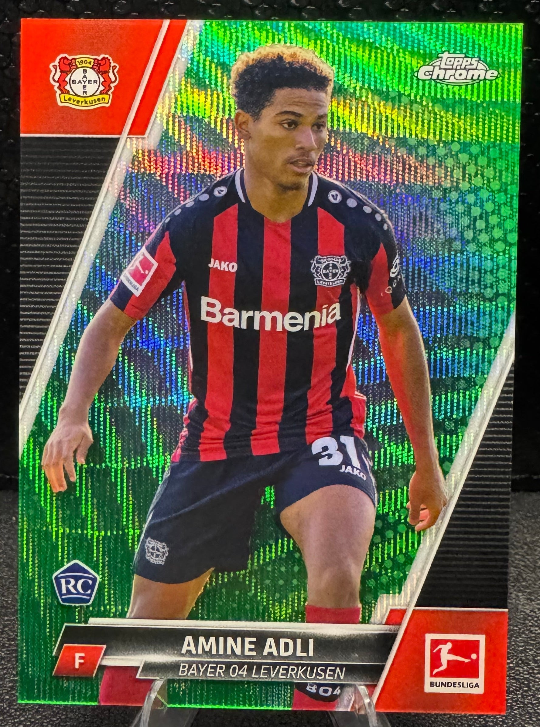2021 - 22 Topps Chrome Bundesliga Green Wave Refractors 70 Amine Adli RC 35/99 - 787 Hobby House