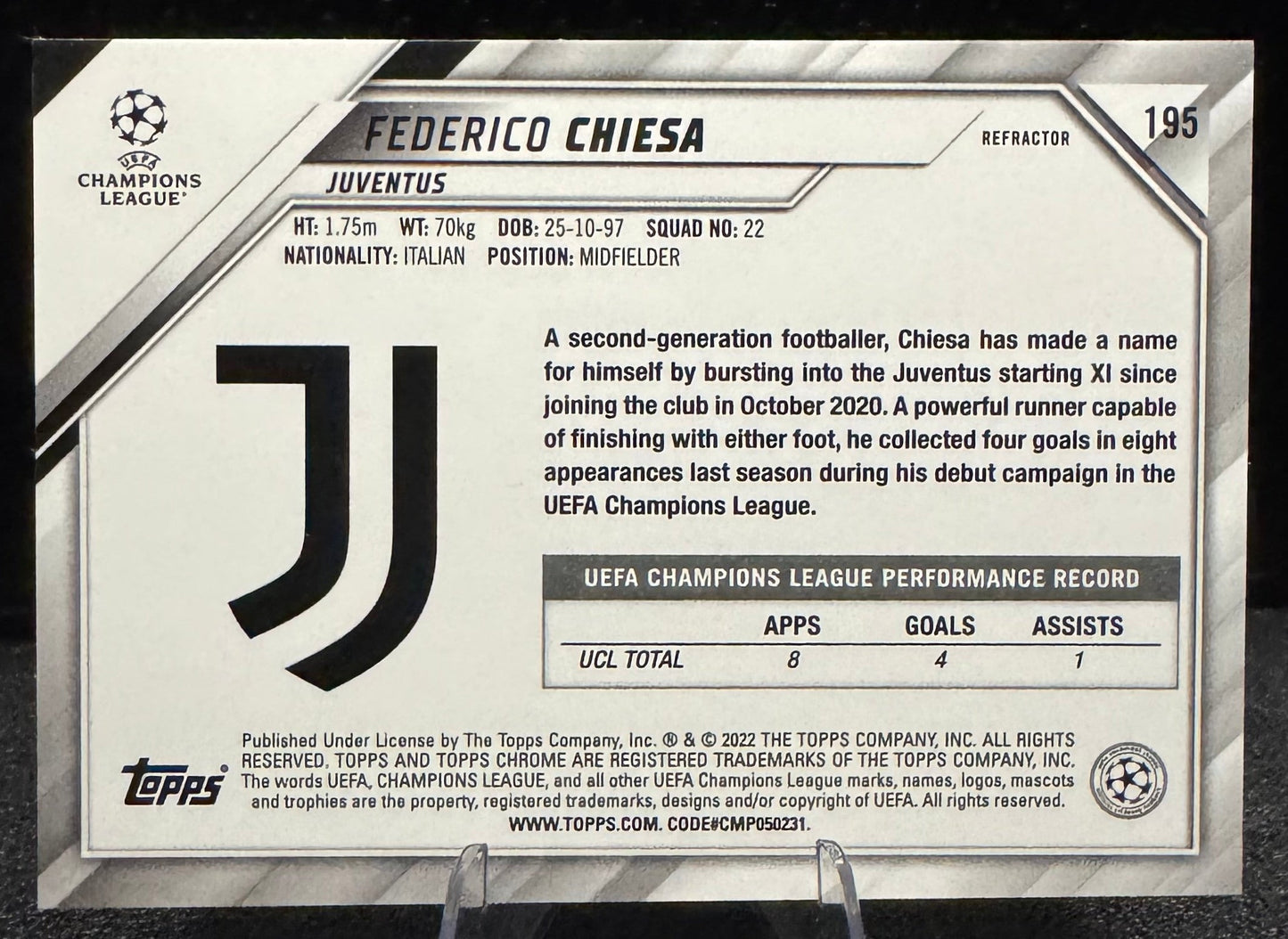 2021 - 22 Topps Chrome UEFA Champions League Refractors 195 Federico Chiesa - 787 Hobby House