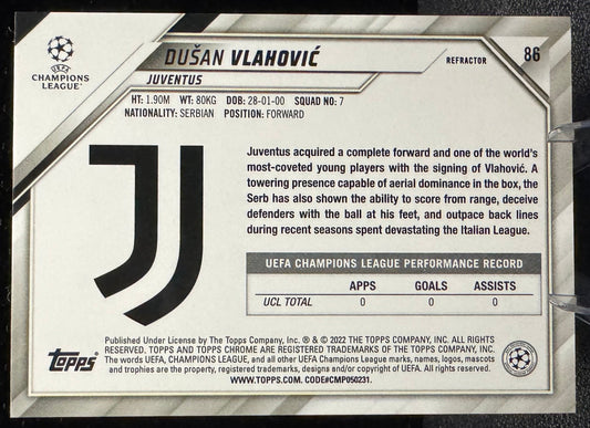 2021 - 22 Topps Chrome UEFA Champions League Refractors 86 Dusan Vlahovic - 787 Hobby House