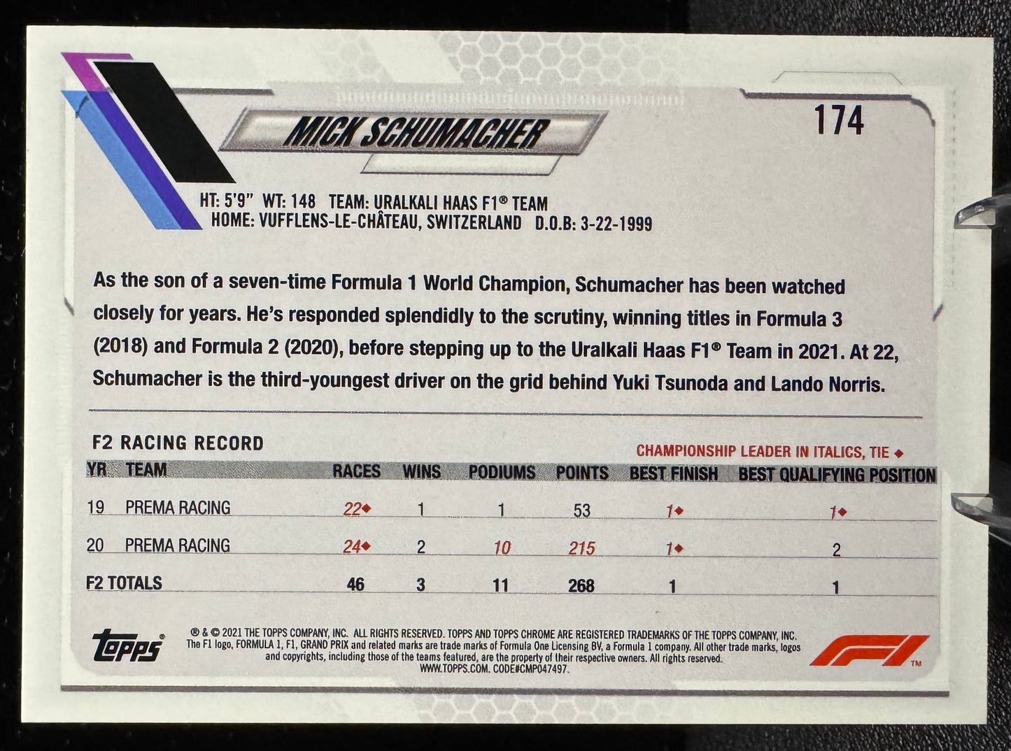 2021 Topps Chrome Formula 1 174 Mick Schumacher RC Freshest Uralkali Haas - 787 Hobby House