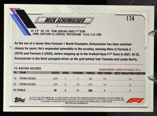 2021 Topps Chrome Formula 1 174 Mick Schumacher RC Freshest Uralkali Haas - 787 Hobby House