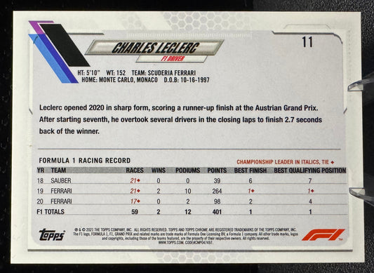 2021 Topps Chrome Formula 1 #11 Charles Leclerc Scuderia Ferrari