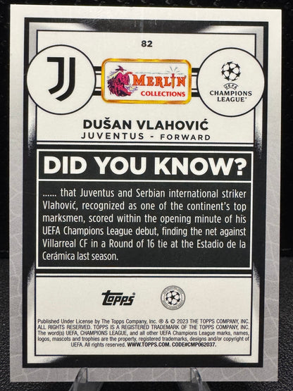 2022 - 23 Topps Merlin UEFA Atomic Refractors 82 Dusan Vlahovic 17/250 Juventus - 787 Hobby House
