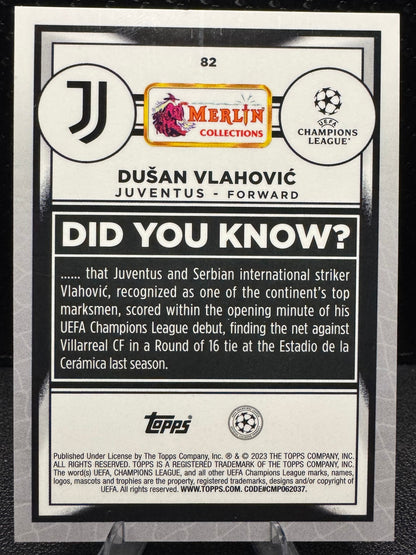 2022-23 Topps Merlin UEFA Atomic Refractors #82 Dusan Vlahovic Juventus