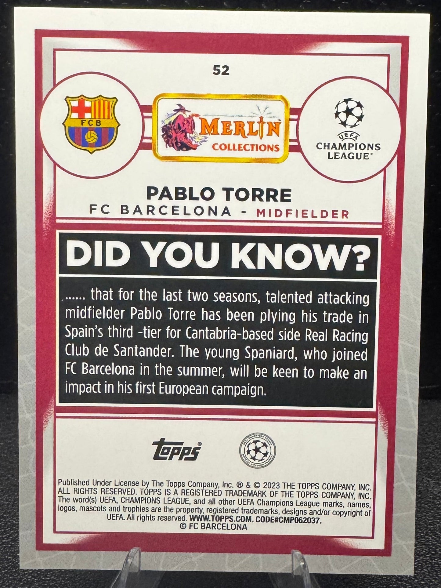2022 Topps Merlin Chrome UEFA Club Competitions 52 Pablo Torre RC - 787 Hobby House