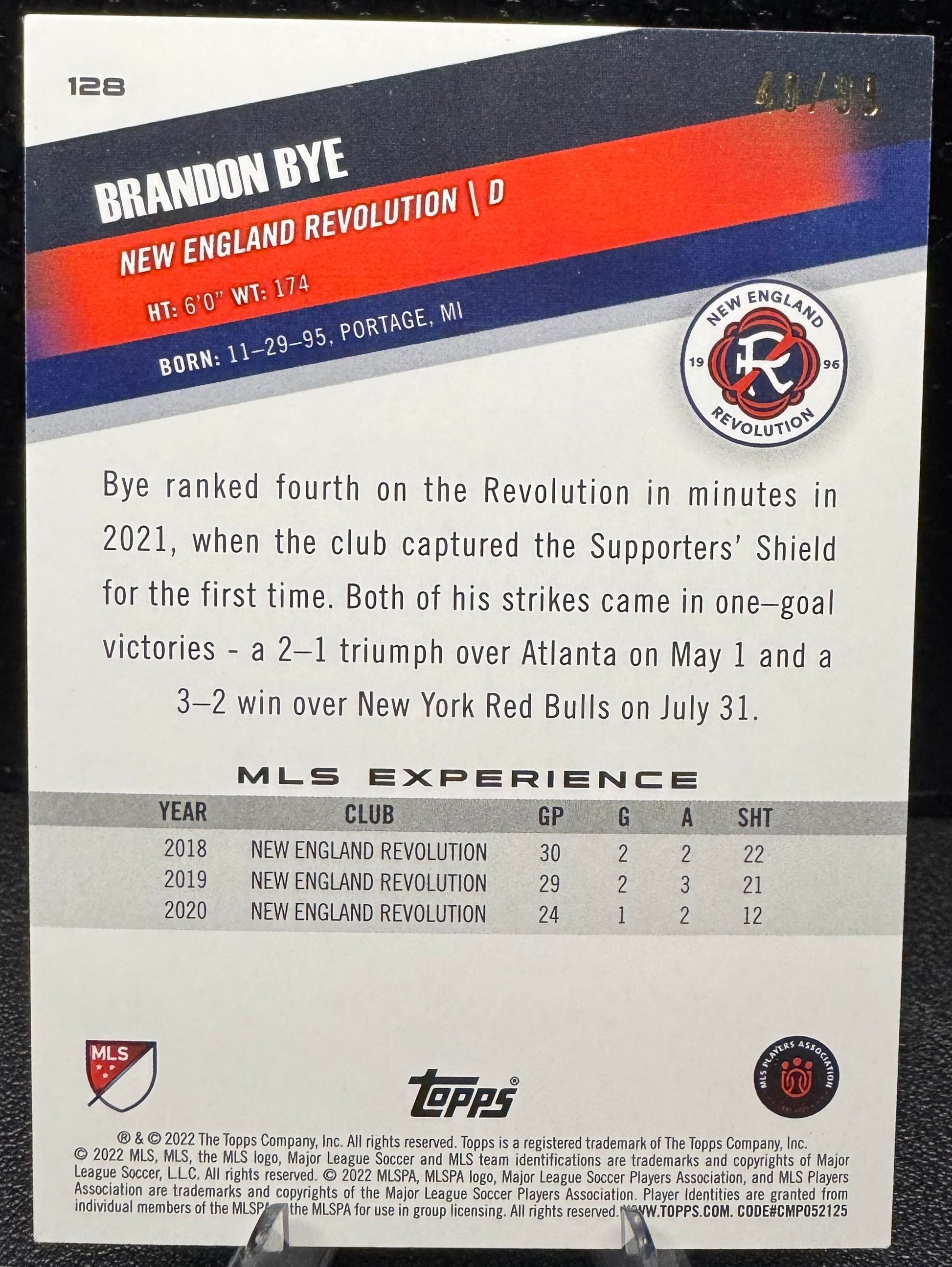 2022 Topps MLS Blue 128 Brandon Bye 40/99 - 787 Hobby House