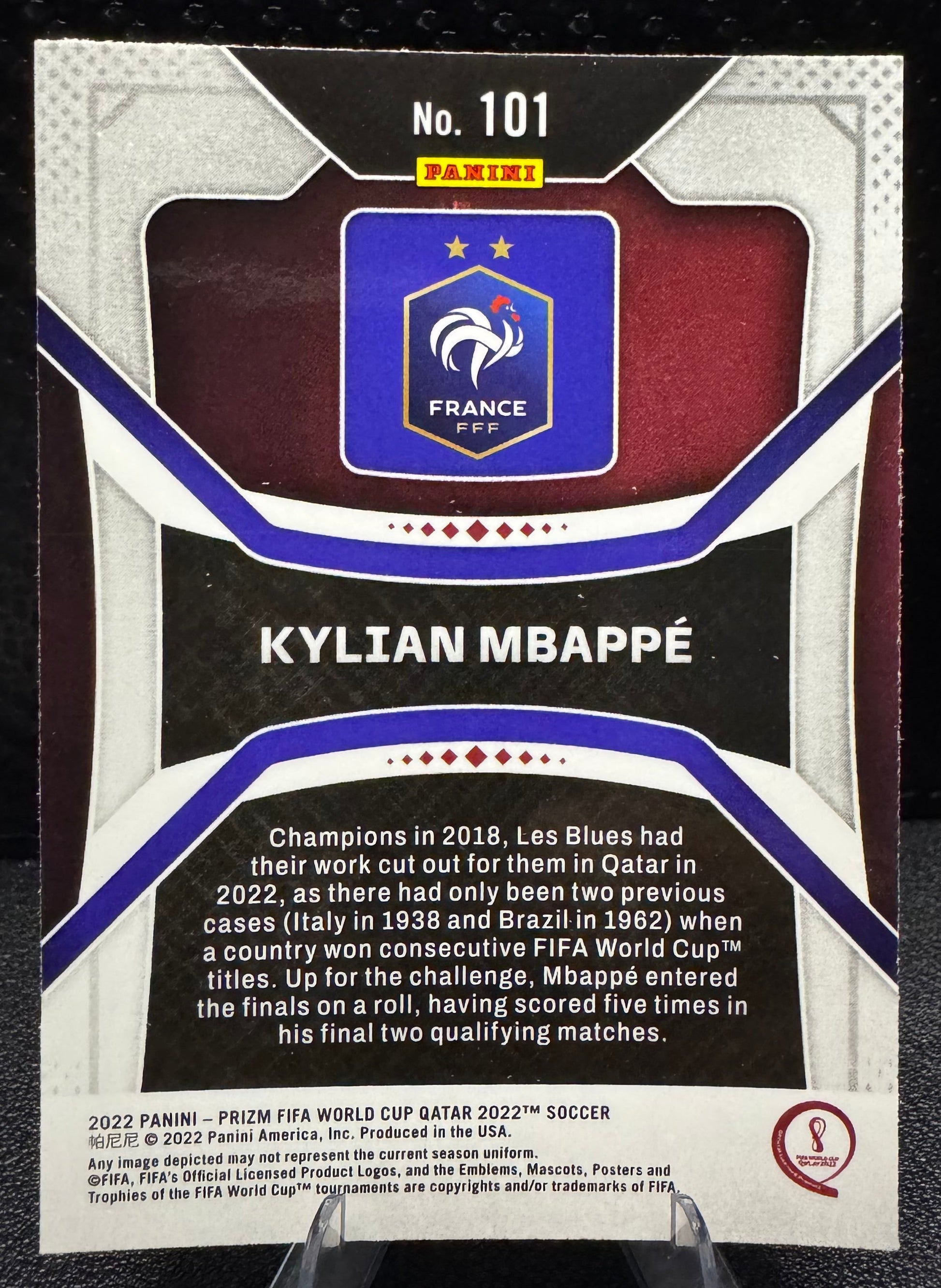 2022 Panini Prizm World Cup Qatar #101 Kylian Mbappe France