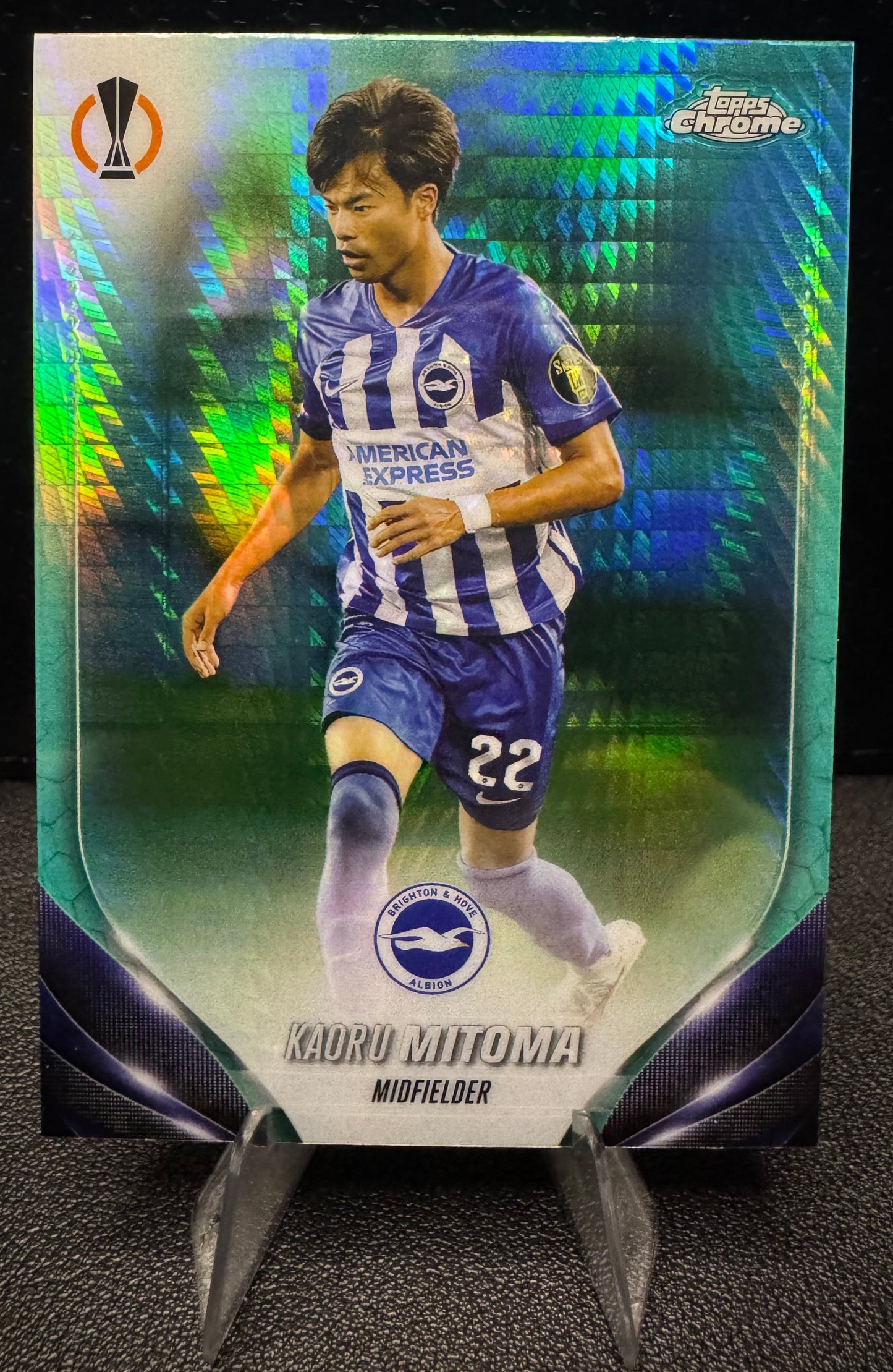 2023 - 24 Chrome UEFA Club Competitions 169 Kaoru Mitoma Aqua Prism Refractor Brighton & Hove Abion FC - 787 Hobby House