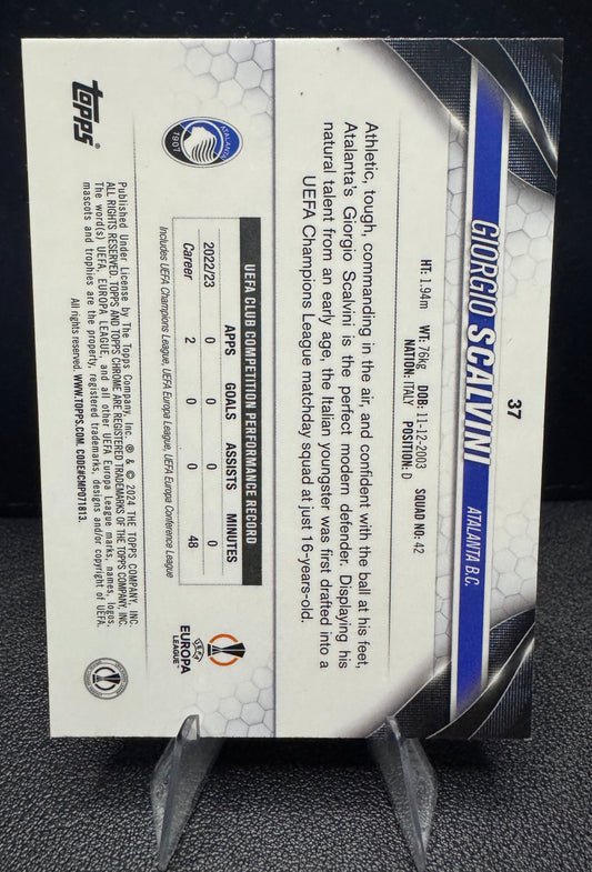 2023 - 24 Chrome UEFA Club Competitions 37 Giorgio Scalvini Aqua Prism Refractor Atalanta BC - 787 Hobby House