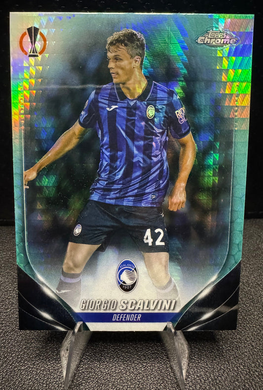 2023 - 24 Chrome UEFA Club Competitions 37 Giorgio Scalvini Aqua Prism Refractor Atalanta BC - 787 Hobby House