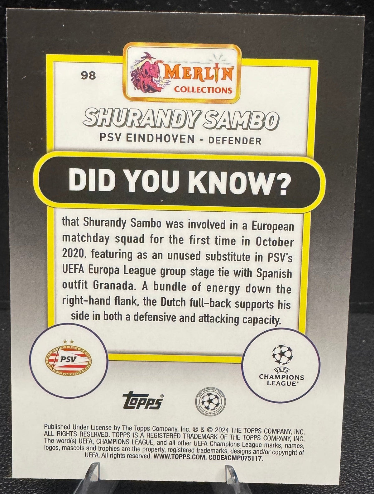 2023-24 Merlin UEFA Club Competitions Blue Refractors 98 Shurandy Sambo RC 49/75 - 787 Hobby House