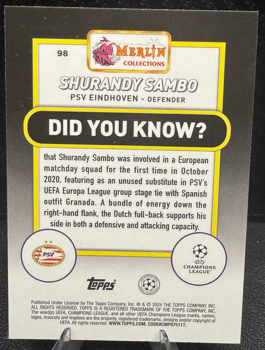 2023-24 Merlin UEFA Club Competitions Blue Refractors 98 Shurandy Sambo RC 49/75 - 787 Hobby House