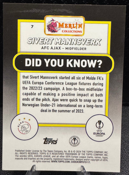 2023 - 24 Merlin UEFA Club Competitions Neon Green Shimmer Refractors 7 Sivert Mannsverk RC 295/399 - 787 Hobby House