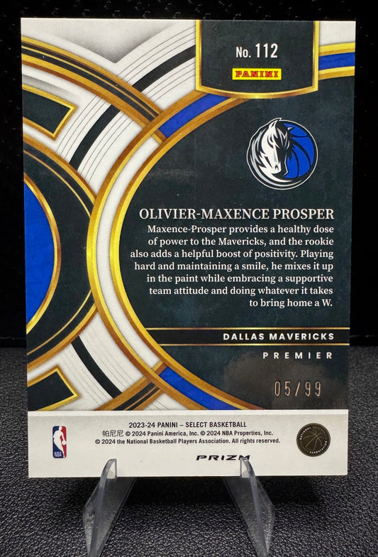 2023 - 24 Panini Select 112 Olivier - Maxence Prosper Blue Tectonic Prizms 5/99 RC Dallas Mavericks - 787 Hobby House