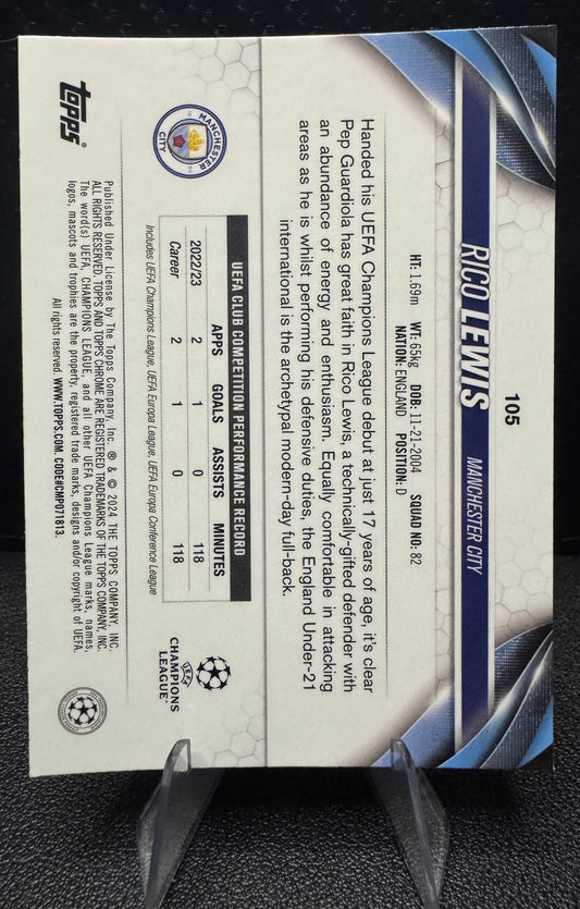 2023 - 24 Topps Chrome UEFA Club Competitions 105 Rico Lewis Future Stars Manchester City - 787 Hobby House