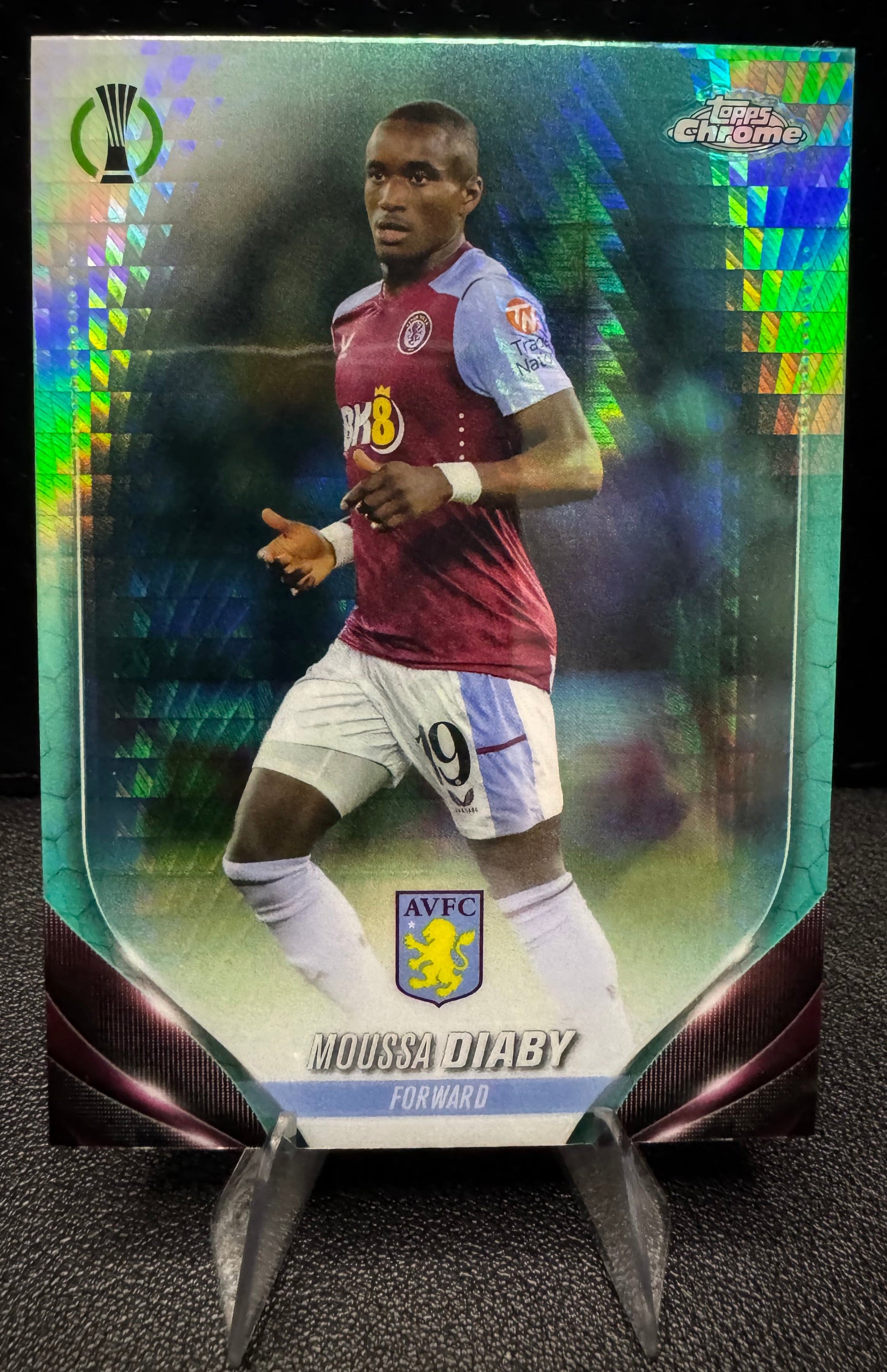 2023 - 24 Topps Chrome UEFA Club Competitions 116 Moussa Diaby Aqua Prism Refractor Aston Villa - 787 Hobby House