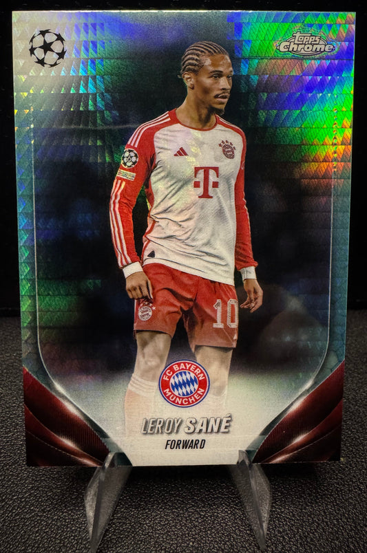2023 - 24 Topps Chrome UEFA Club Competitions 186 Leroy Sané Aqua Prism Refractor FC Bayern Munchen - 787 Hobby House