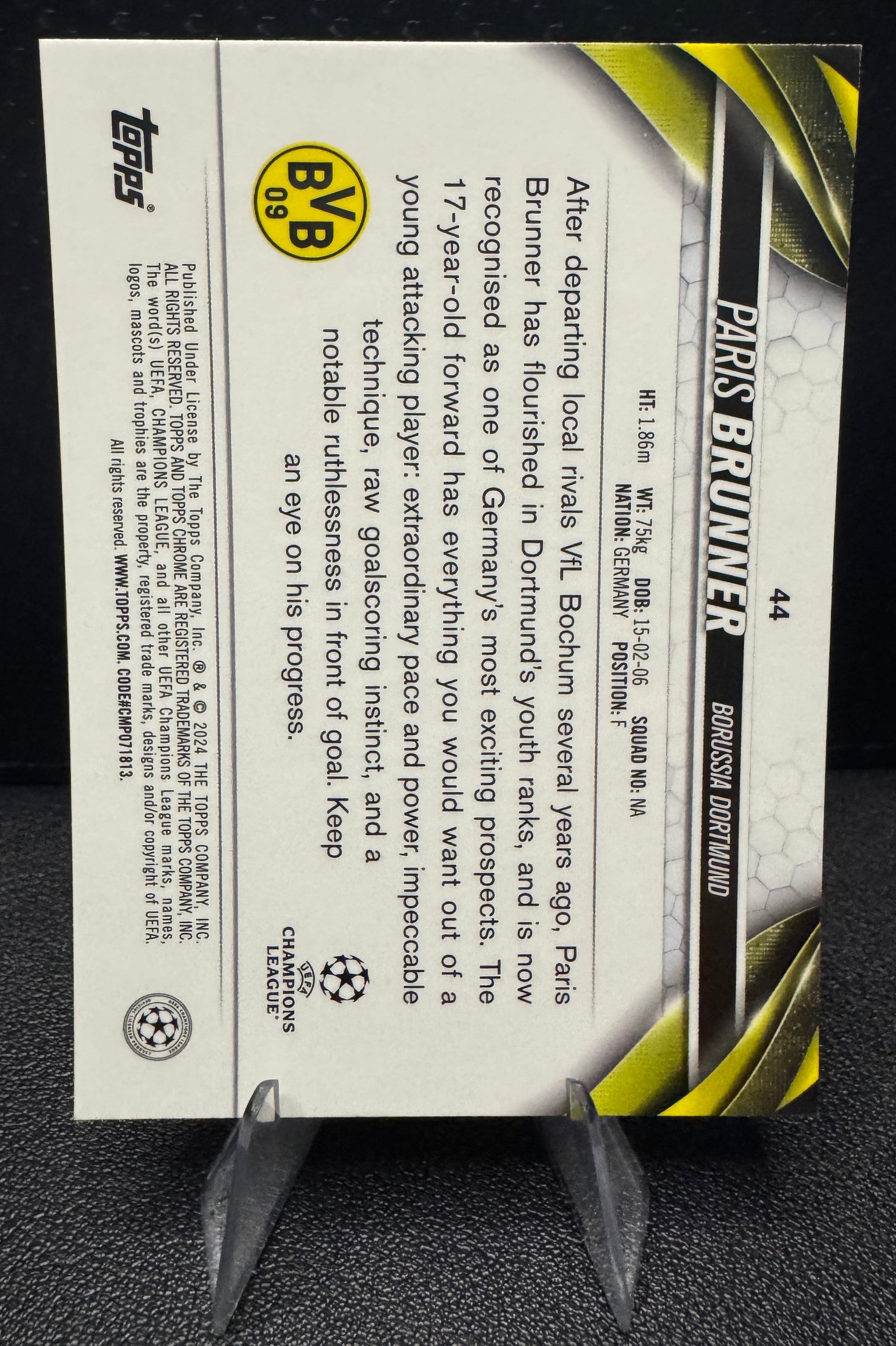2023 - 24 Topps Chrome UEFA Club Competitions 44 Paris Brunner RC Borussia Dortmund - 787 Hobby House