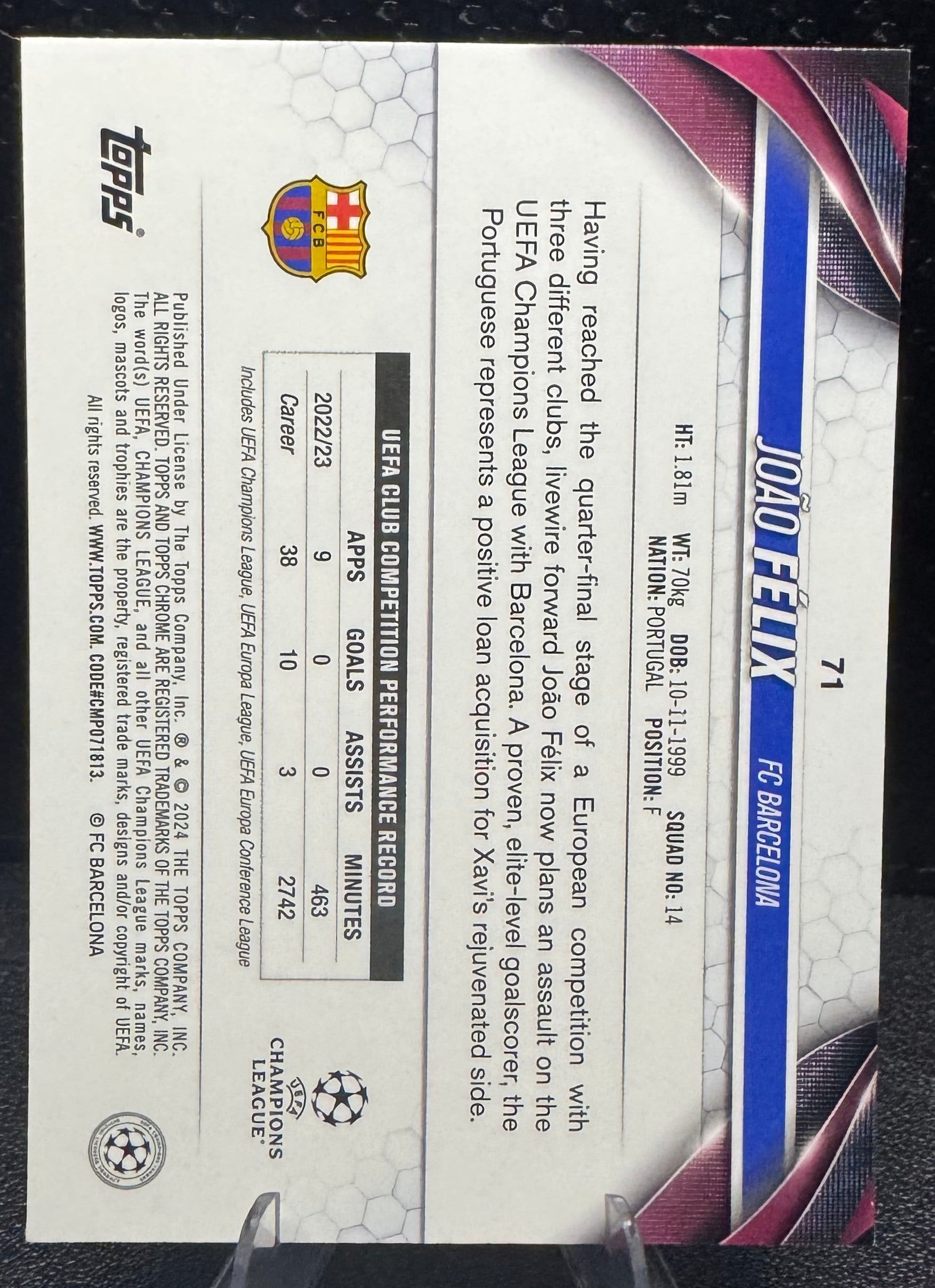 2023 - 24 Topps Chrome UEFA Club Competitions 71 Joao Felix - 787 Hobby House