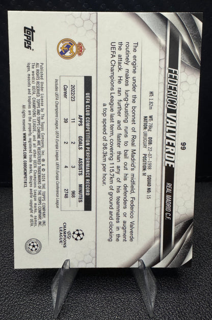 2023 - 24 Topps Chrome UEFA Club Competitions 99 Federico Valverde Aqua Prism Refractor Real Madrid CF - 787 Hobby House