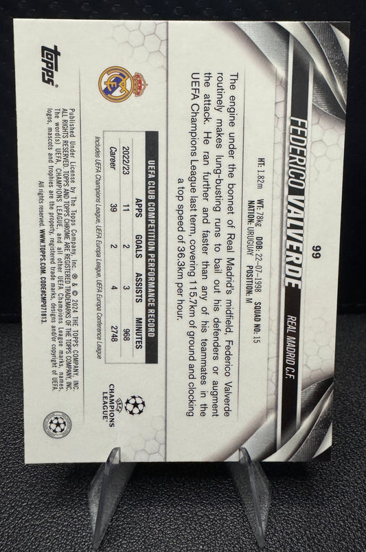 2023 - 24 Topps Chrome UEFA Club Competitions 99 Federico Valverde Aqua Prism Refractor Real Madrid CF - 787 Hobby House